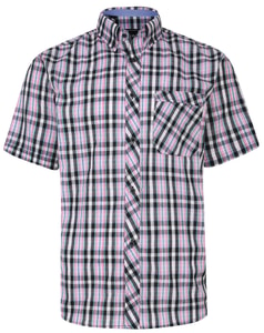 KAM Short Sleeve Check Shirt Pink